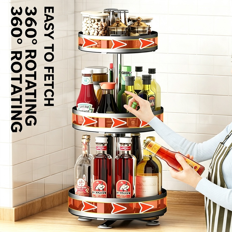 Kitchen Gadgets Storage Ideas - 360°Rotatable Spice Storage Turntable Kitchen Organizer
