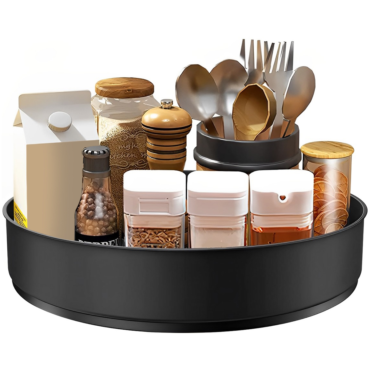 Kitchen Gadgets Storage Ideas - Stainless Steel Layer Turntable Organizer Multifunction